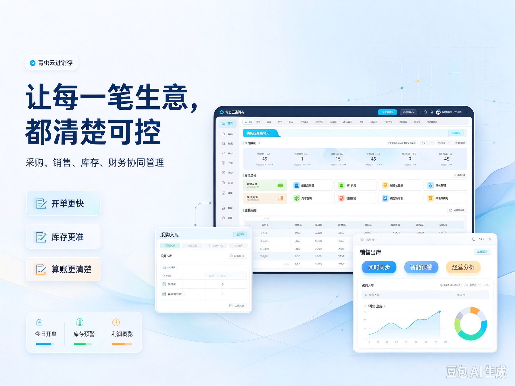 青虫云进销存：销售、商品、库存、资金、经营全流程管理场景